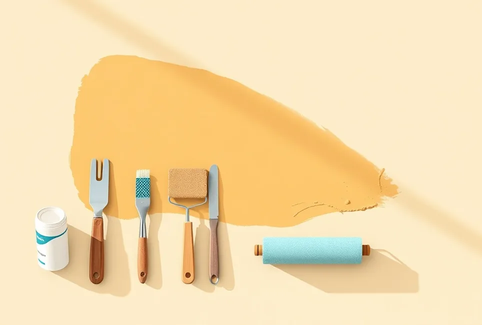 Outils de peinture disposés dans l'ordre des étapes du chantier
