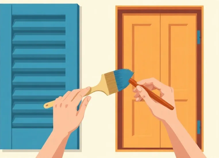 Mise en peinture au pinceau de volets et d'encadrements en bois